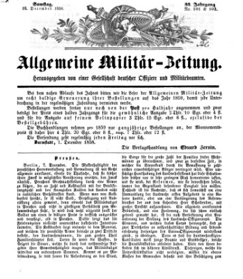 Allgemeine Militär-Zeitung Samstag 18. Dezember 1858