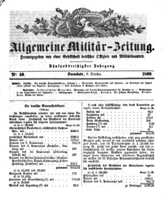 Allgemeine Militär-Zeitung Samstag 6. Oktober 1860