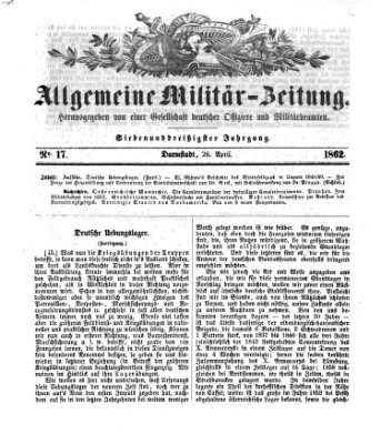 Allgemeine Militär-Zeitung Samstag 26. April 1862