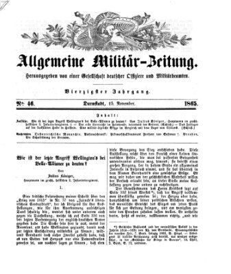 Allgemeine Militär-Zeitung Mittwoch 15. November 1865