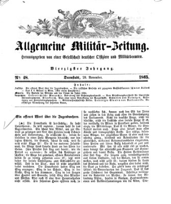 Allgemeine Militär-Zeitung Mittwoch 29. November 1865