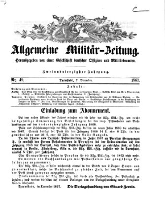 Allgemeine Militär-Zeitung Samstag 7. Dezember 1867