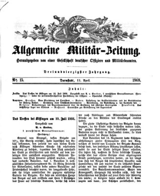 Allgemeine Militär-Zeitung Samstag 11. April 1868