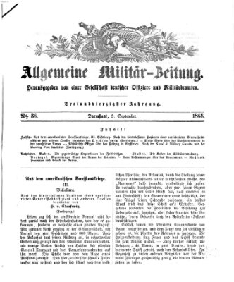 Allgemeine Militär-Zeitung Samstag 5. September 1868