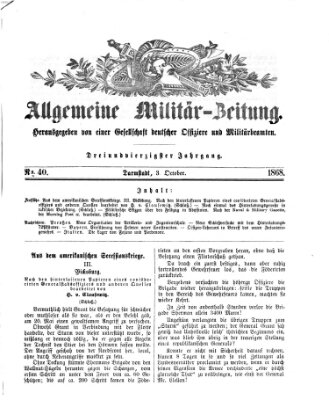 Allgemeine Militär-Zeitung Samstag 3. Oktober 1868