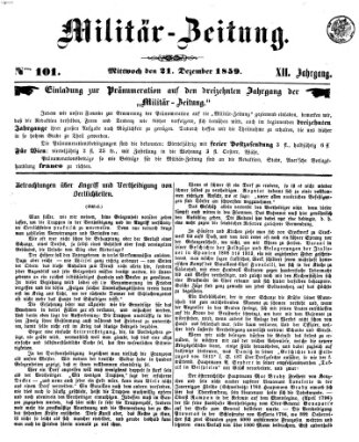 Militär-Zeitung Mittwoch 21. Dezember 1859