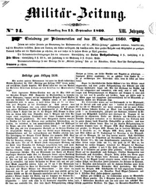 Militär-Zeitung Samstag 15. September 1860