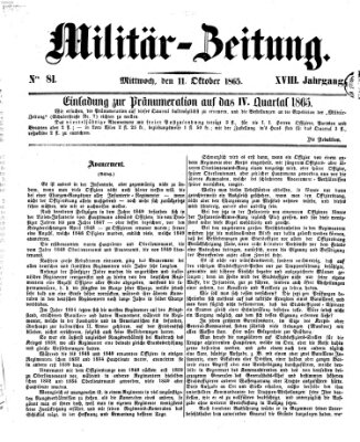 Militär-Zeitung Mittwoch 11. Oktober 1865