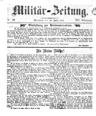 Militär-Zeitung Mittwoch 20. Juni 1866