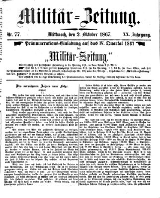 Militär-Zeitung Mittwoch 2. Oktober 1867