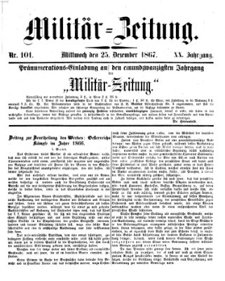 Militär-Zeitung Mittwoch 25. Dezember 1867