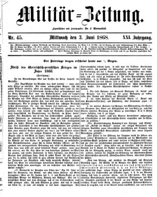 Militär-Zeitung Mittwoch 3. Juni 1868