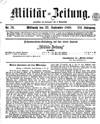 Militär-Zeitung Mittwoch 23. September 1868