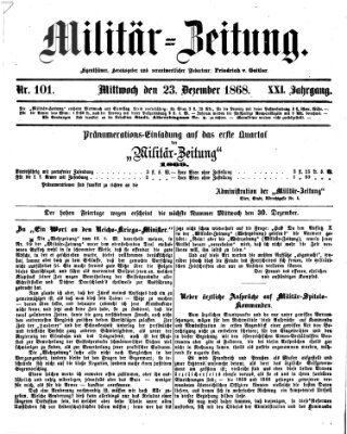 Militär-Zeitung Mittwoch 23. Dezember 1868