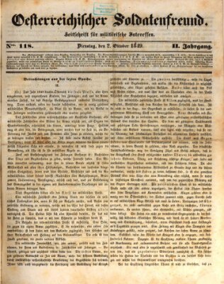 Oesterreichischer Soldatenfreund (Militär-Zeitung) Dienstag 2. Oktober 1849