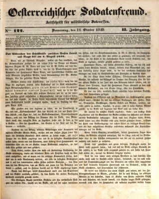 Oesterreichischer Soldatenfreund (Militär-Zeitung) Donnerstag 11. Oktober 1849