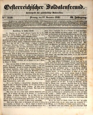 Oesterreichischer Soldatenfreund (Militär-Zeitung) Dienstag 27. November 1849