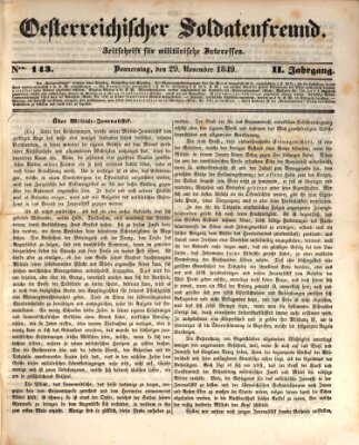 Oesterreichischer Soldatenfreund (Militär-Zeitung) Donnerstag 29. November 1849