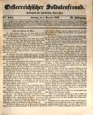 Oesterreichischer Soldatenfreund (Militär-Zeitung) Samstag 1. Dezember 1849