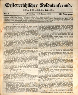 Oesterreichischer Soldatenfreund (Militär-Zeitung) Donnerstag 3. Januar 1850