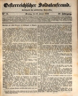 Oesterreichischer Soldatenfreund (Militär-Zeitung) Dienstag 15. Januar 1850