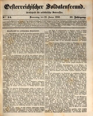 Oesterreichischer Soldatenfreund (Militär-Zeitung) Donnerstag 31. Januar 1850