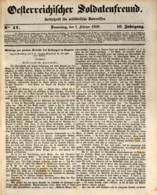 Oesterreichischer Soldatenfreund (Militär-Zeitung) Donnerstag 7. Februar 1850