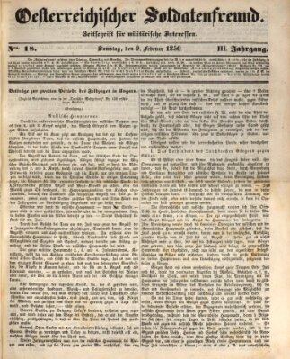 Oesterreichischer Soldatenfreund (Militär-Zeitung) Samstag 9. Februar 1850