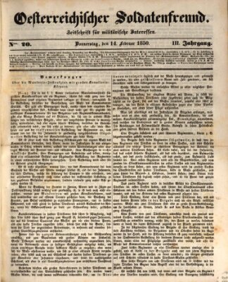 Oesterreichischer Soldatenfreund (Militär-Zeitung) Donnerstag 14. Februar 1850