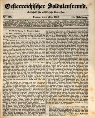 Oesterreichischer Soldatenfreund (Militär-Zeitung) Dienstag 5. März 1850