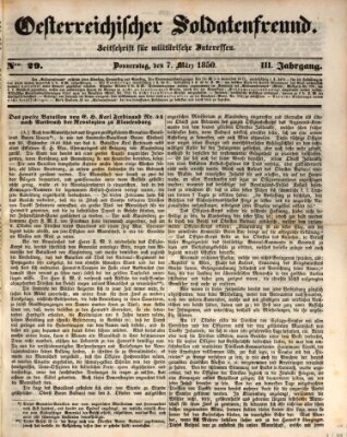 Oesterreichischer Soldatenfreund (Militär-Zeitung) Donnerstag 7. März 1850