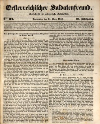 Oesterreichischer Soldatenfreund (Militär-Zeitung) Donnerstag 14. März 1850