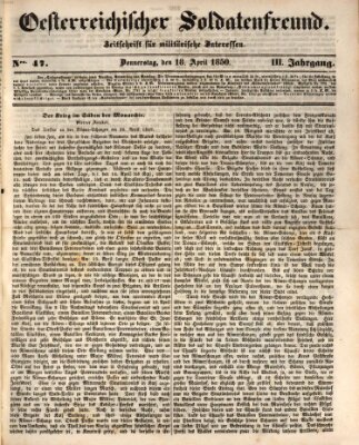 Oesterreichischer Soldatenfreund (Militär-Zeitung) Donnerstag 18. April 1850