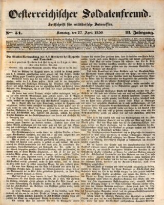 Oesterreichischer Soldatenfreund (Militär-Zeitung) Samstag 27. April 1850