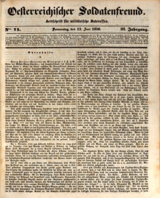 Oesterreichischer Soldatenfreund (Militär-Zeitung) Donnerstag 13. Juni 1850