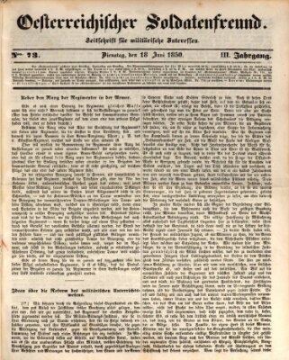 Oesterreichischer Soldatenfreund (Militär-Zeitung) Dienstag 18. Juni 1850