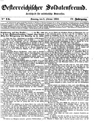 Oesterreichischer Soldatenfreund (Militär-Zeitung) Samstag 1. Februar 1851