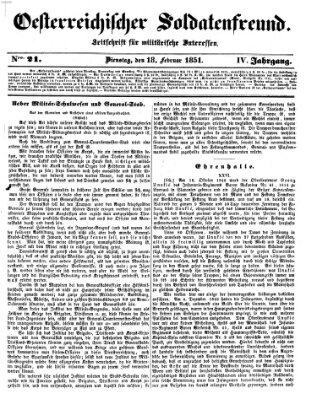 Oesterreichischer Soldatenfreund (Militär-Zeitung) Dienstag 18. Februar 1851