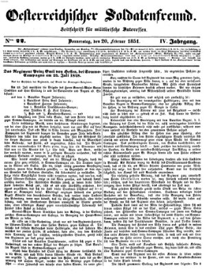 Oesterreichischer Soldatenfreund (Militär-Zeitung) Donnerstag 20. Februar 1851