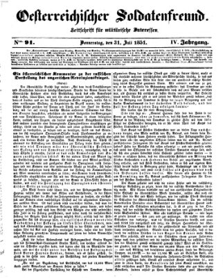 Oesterreichischer Soldatenfreund (Militär-Zeitung) Donnerstag 31. Juli 1851