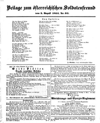 Oesterreichischer Soldatenfreund (Militär-Zeitung) Samstag 2. August 1851