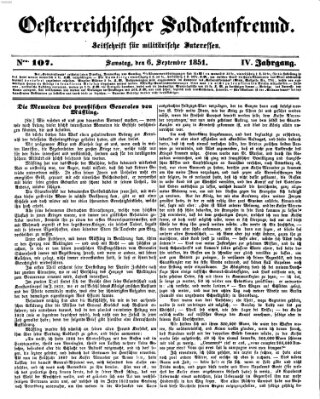 Oesterreichischer Soldatenfreund (Militär-Zeitung) Samstag 6. September 1851