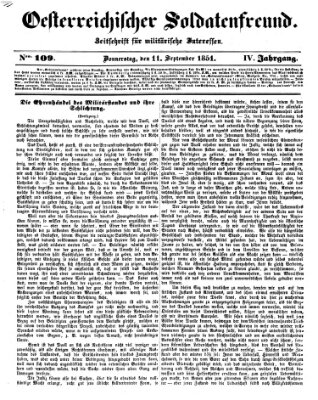 Oesterreichischer Soldatenfreund (Militär-Zeitung) Donnerstag 11. September 1851