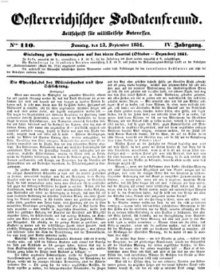 Oesterreichischer Soldatenfreund (Militär-Zeitung) Samstag 13. September 1851