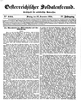 Oesterreichischer Soldatenfreund (Militär-Zeitung) Dienstag 16. September 1851