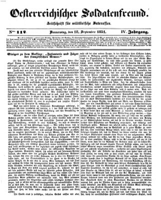 Oesterreichischer Soldatenfreund (Militär-Zeitung) Donnerstag 18. September 1851