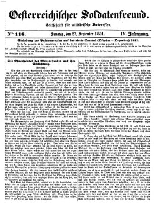 Oesterreichischer Soldatenfreund (Militär-Zeitung) Samstag 27. September 1851