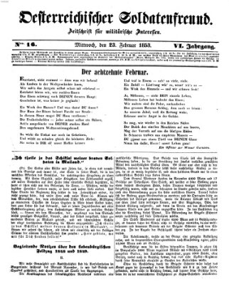 Oesterreichischer Soldatenfreund (Militär-Zeitung) Mittwoch 23. Februar 1853