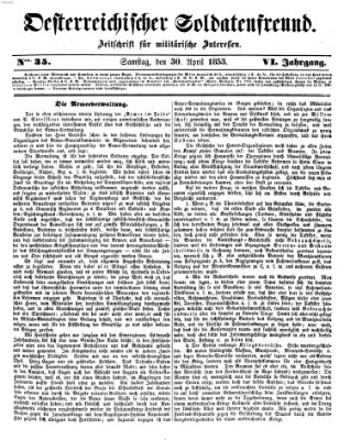 Oesterreichischer Soldatenfreund (Militär-Zeitung) Samstag 30. April 1853