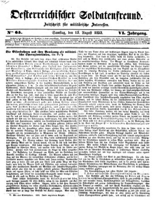 Oesterreichischer Soldatenfreund (Militär-Zeitung) Samstag 13. August 1853